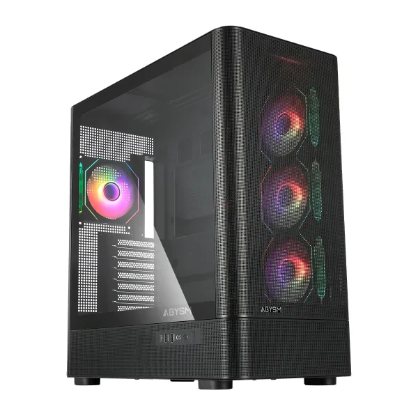 Abysm Gaming Caja ATX Danube SAVA H500 II Air Black con Cristal Lateral Templado, Panel de Rejilla, Siete Slots de Expansión y 4 Ventiladores de 120 mm ARGB Preinstalados