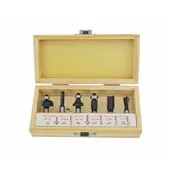 Juego de fresas para madera Awtools, modelo 6 piezas, uso en carpintería y bricolaje, vástago de 8 mm, corte limpio, diferentes perfiles, ideal para molduras y ranuras.