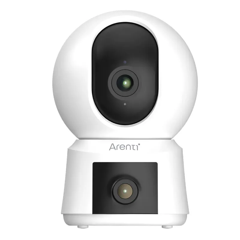 ARENTI P3TT - Cámara de vigilancia interior de 3 MP con lentes duales, función de giro e inclinación, WiFi de doble banda de 2.4 GHz y 5 GHz, seguimiento automático y detección de ruido