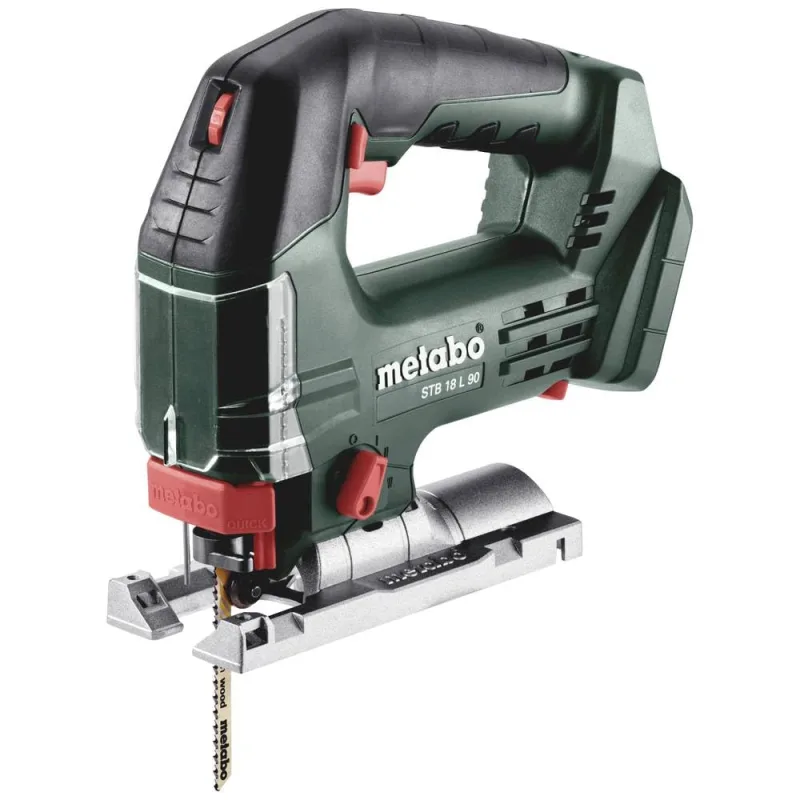 metabo Sierra de calar inalámbrica STB 18 L 90-18 V, CAS, profundidad de corte de 90 mm, carrera de péndulo de 4 vías, cambio de hoja de sierra sin herramientas, agarre suave, función de soplado de