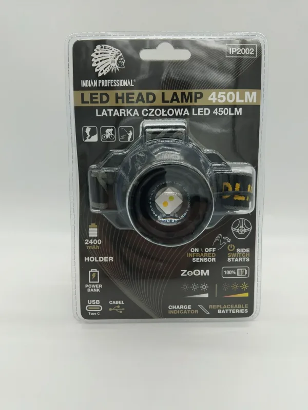 Latarka led head lamp czołowa 450lm power bank 2400mah premium /indian professional