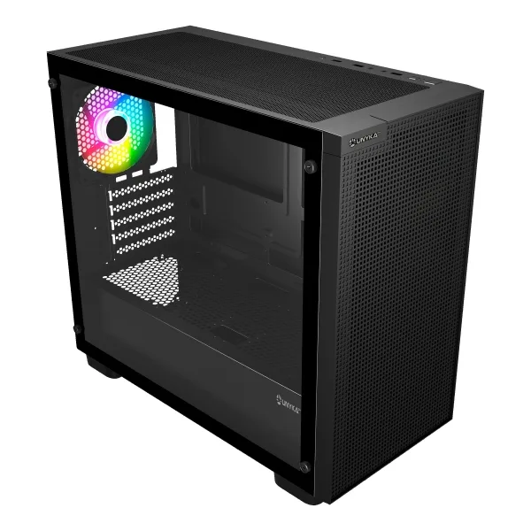 UNYKAch Caja Micro ATX REVELAT Mesh Edge - Chasis Gaming ARGB - Panel Frontal Mesh, 4 Ventiladores ARGB Incluidos, Soporte GPU 450 mm, Enfriamiento Líquido 360 mm