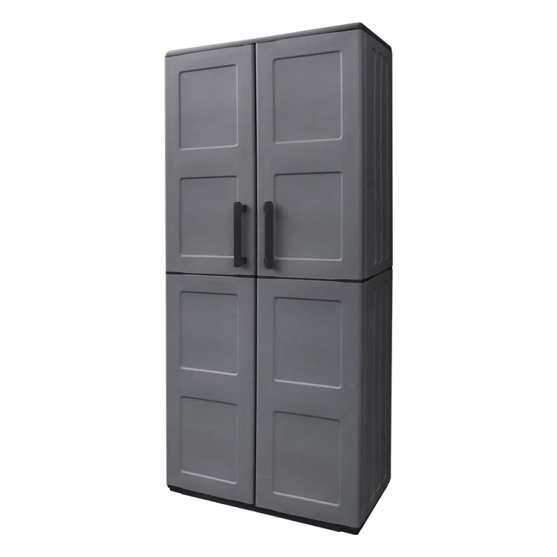 Armario resina alto 68x37x163 cm. con portaescobas. color gris oscuro