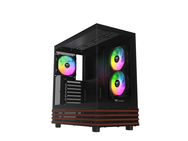 Thermaltake View 270 Plus WS ARGB | Caja Mid Tower ATX | Cristal Templado con Acabado de Madera | Admite Radiador de 360mm | 3 Ventiladores ARGB 120mm Preinstalados | USB 3.2 Gen 2 Tipo-C | Negro