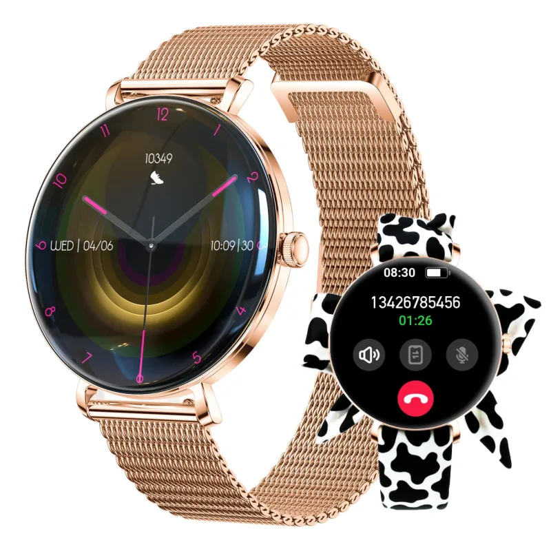 FOREVER Smartwatch Lucca SB-370- Notificaciones- Frecuencia Cardiaca- Oro Rosa- Incluye Correa Moteada