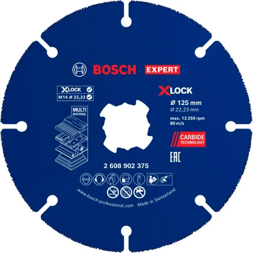 Bosch 1x Disco de corte EXPERT Carbide Multi Wheel, X-Lock (para Madera dura, Madera con clavos, Ø 125 mm, Professional Accesorios Amoladora pequeña)