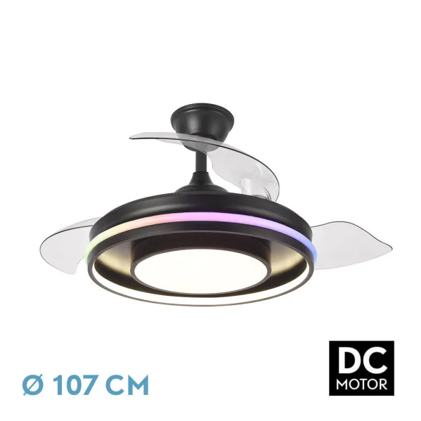 FABRILAMP Ventilador Dc Pitufo 59w Nero/madera 3asp107d 6980lm Rgb +3000-4500-6500k Reg.intensidad+remoto+memo+temporiz