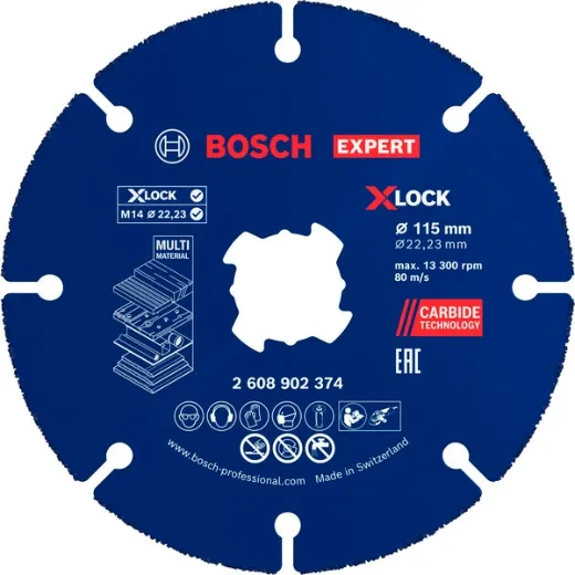 Bosch 1x Disco de corte EXPERT Carbide Multi Wheel, X-Lock (para Madera dura, Madera con clavos, Ø 115 mm, Professional Accesorios Amoladora pequeña)