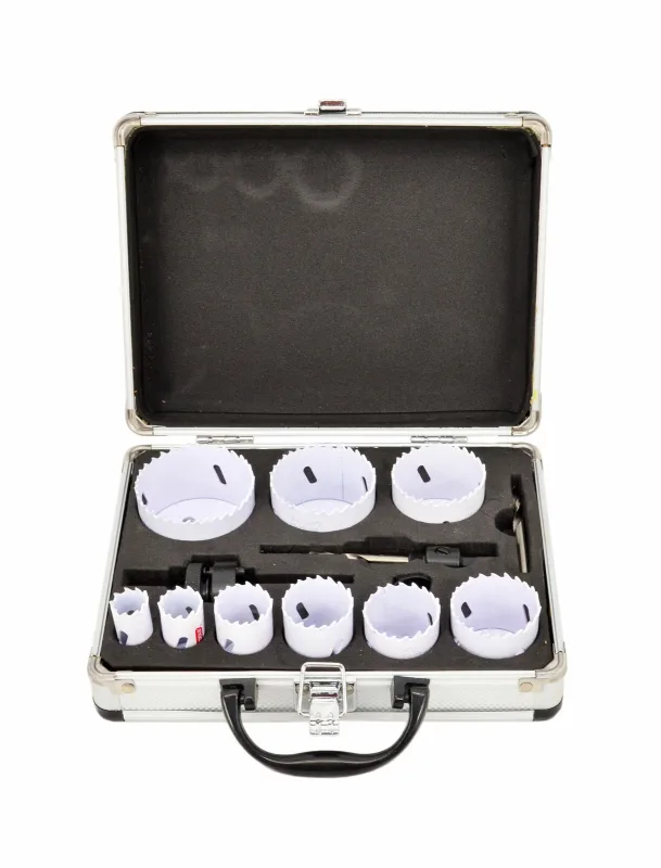 Conjunto de brocas bimetálicas AWTOOLS en maletín metálico 13 piezas 19-64mm línea negra