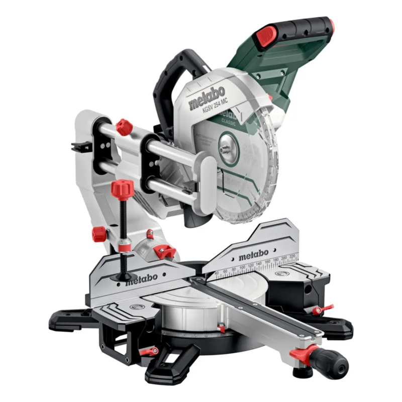 metabo KGSV 254 MC - Sierra radial (1450 W, 254 mm, función de tracción, línea de corte LED, velocidad de rotación variable, inclinación por ambos lados, compacta, cortes precisos, succión de los