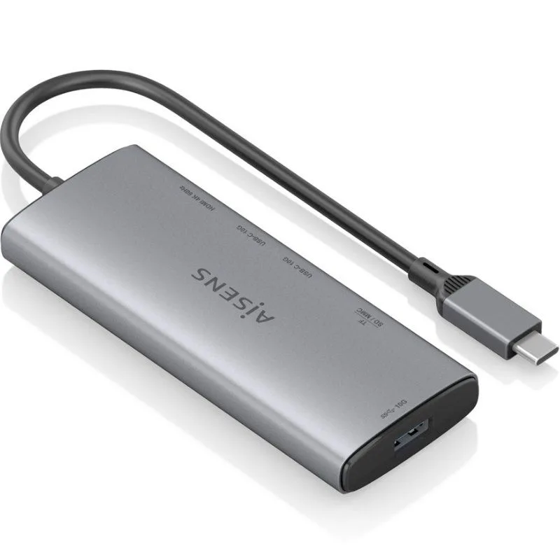 AISENS USB-C Dock 6 en 1, USB-C a 1xHDMI, 1xUSB-A 10G, 2xUSB-C 10G, 1xSD, 1xMicroSD, Gris, 20cm
