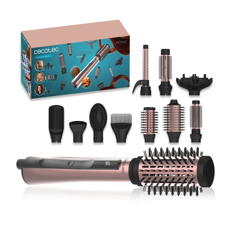 Cecotec Cepillo de Aire 10 Accesorios CeramicCare 10in1 AirBrush. 1200W, Secador, Alisador, Rizador, Voluminizador, Difusor, Pantalla, Función Iónica, Revestimiento de Cerámica, Control Temperatura