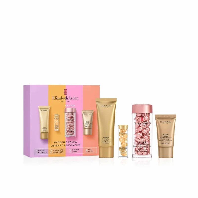Elizabeth Arden Cápsulas de cerámica de retinol suaves y renovadas, juego de regalo de 4 piezas para el cuidado de la piel antienvejecimiento para suavizar líneas finas y arrugas, regalo de lujo para