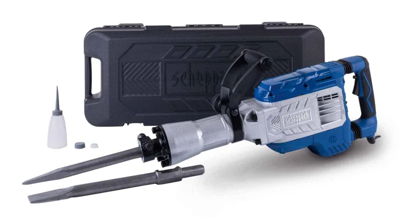 Scheppach AB1900 - Martillo de demolición (60 J, potencia de impacto, 2000 ppm, 1900 W, 390 mm, incluye cincel puntiagudo y plano y caja de transporte, con cable)