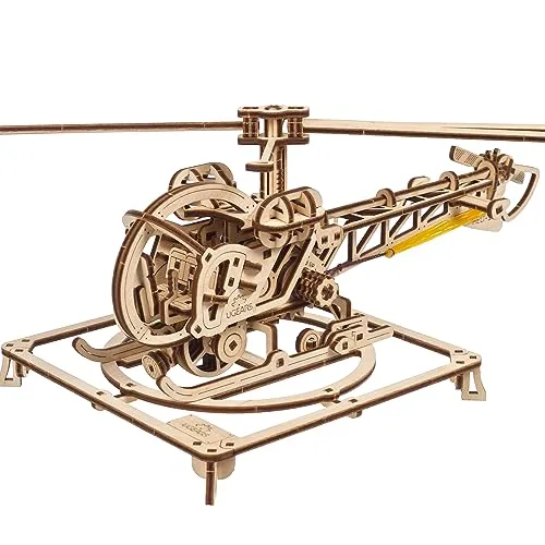 UGEARS Mini Helicóptero - Juego de Construcción de Puzzles de Madera en 3D - Rompecabezas Único y Juego de Construcción de Modelos para Adultos - Modelo Mecánico Realista - Puzzles de Madera en 3D