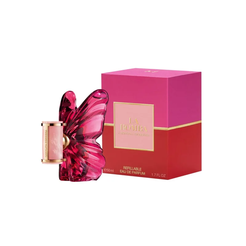 Carolina Herrera La Bomba, Eau de Parfum - Frasco de lujo con diseño de mariposa, color rosa y rosa y dorado (50 ml)