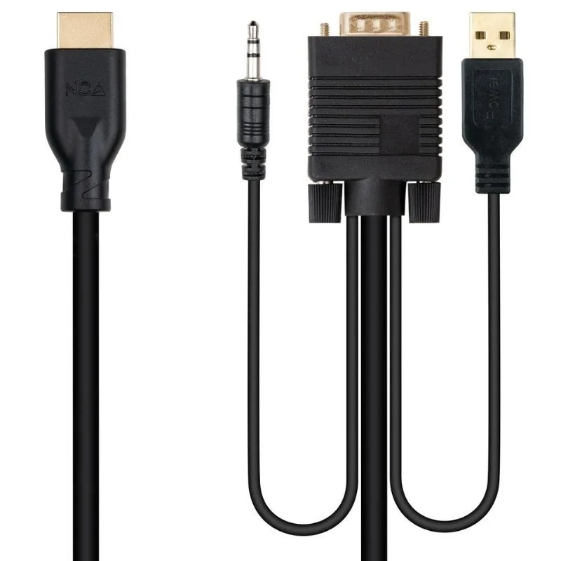 Nanocable Conversor unidireccional VGA/M + AUDIO/M + USB-A/M (para alimentación) a HDMI/M, Negro, 1.8m