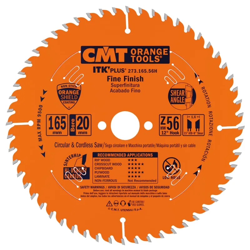 CMT ORANGE TOOLS 273.165.56H SIERRA CIRCULAR (U-ITK) HW 165x1.6/1.0x20(+15.88) Z56 ATB+S