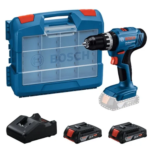 Bosch Professional 18V System Taladro Percutor a Batería GSB 18V-25 (Ø máx. del tornillo 10 mm, incl. 2 GBA 2.0Ah, GAL 18V-20, set de accesorios de 63 piezas, L-Case Pick & Click)