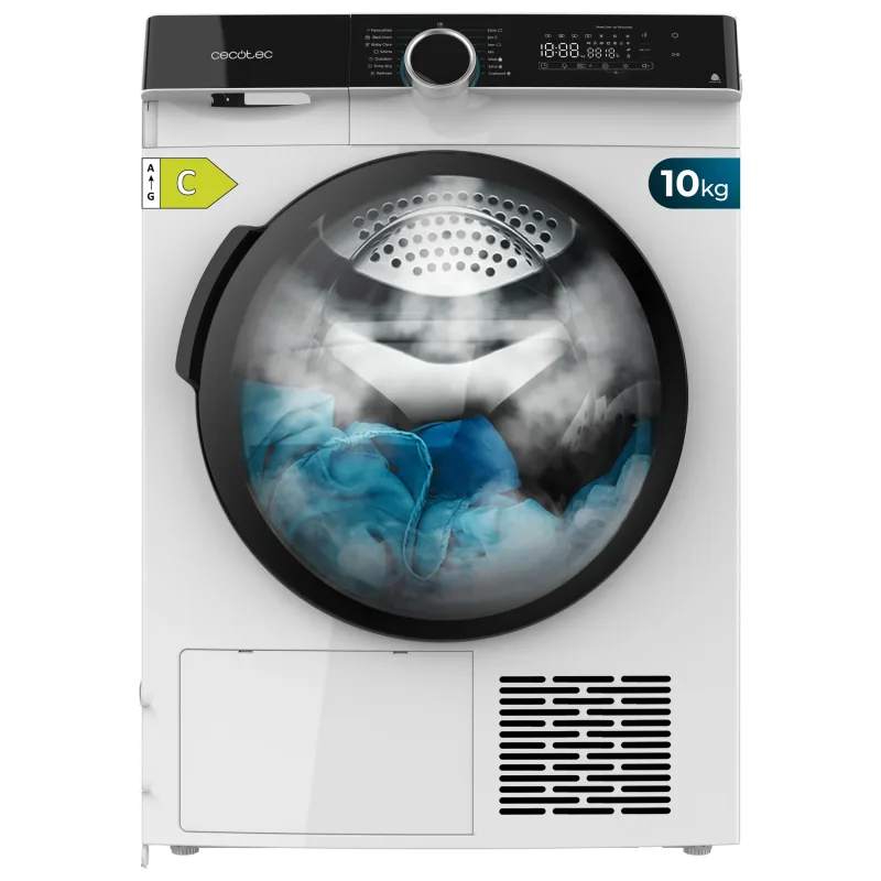 Cecotec Secadora de Ropa Bomba de Calor 10 kg Bolero Dresscode Dry 10505 Inverter, Clase Equivalente A+++, 14 programas, Funciones como UV Care, Planchado Fácil, Certificación Woolmark, Blanca
