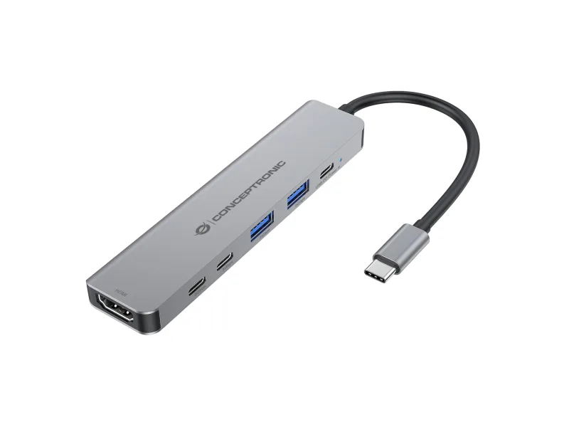 Conceptronic DONN33G base para portátil y replicador de puertos Alámbrico USB 3.2 Gen 1 (3.1 Gen 1) Type-C Plata