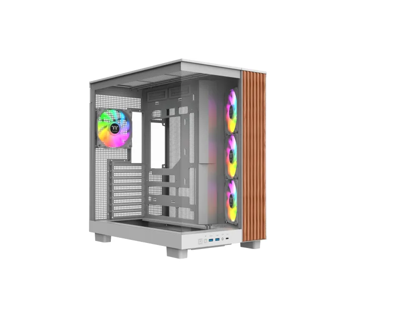 Thermaltake View 380 XL WS ARGB | Semitorre ATX de Doble Cámara | Compatible con Placas Base de Conectores Ocultos | 4 Ventiladores ARGB de 120 mm | Detalles de Madera | Blanco Nieve