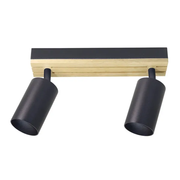 Regleta waikato 2xgu10 negro/madera orientable 16,5x26x5,5cm