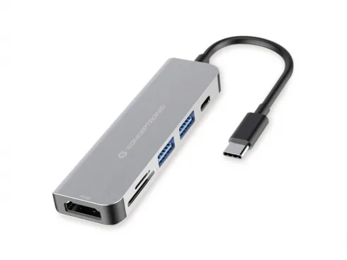 Conceptronic DONN02G base para portátil y replicador de puertos USB 3.2 Gen 1 (3.1 Gen 1) Type-C Aluminio