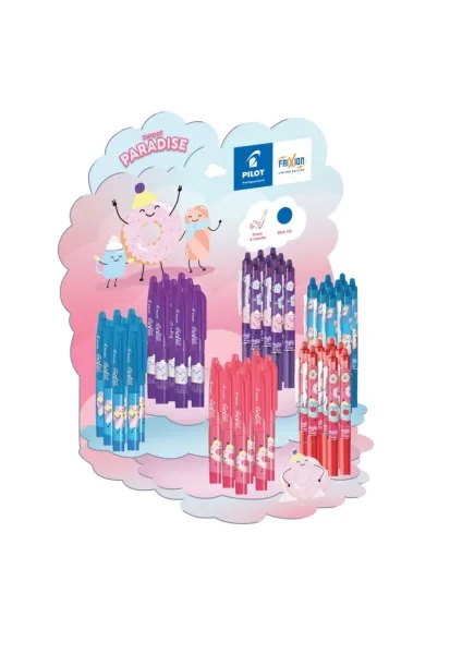 Pilot sweet paradise expositor de 24 boligrafos frixion ball + 24 boligrafos frixion ball clicker - borrables - recargables - tinta azul - colores surtidos