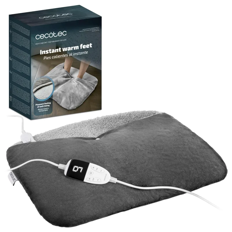 Cecotec Calentador de Pies Eléctrico HeatConfort FootWarmer Deluxe. Calientapiés 55x45cm, 2 Espacios Separados, Antideslizante, 6 Temperaturas, 4 Niveles de Temporizador, Controlador