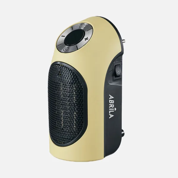 ABRILA - Golfo - Mini Termoventilador Cerámico PTC Amarillo/negro 500W | Temperatura Regulable | Temporizador de Corte | Seguridad |Amarillo/negro