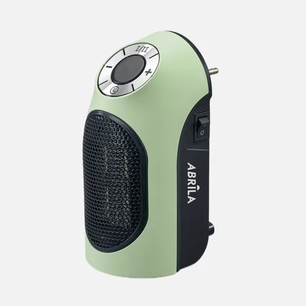 ABRILA - Golfo - Mini Termoventilador Cerámico PTC Verde/Negro 500W | Temperatura Regulable | Temporizador de Corte | Seguridad | Verde/Negro