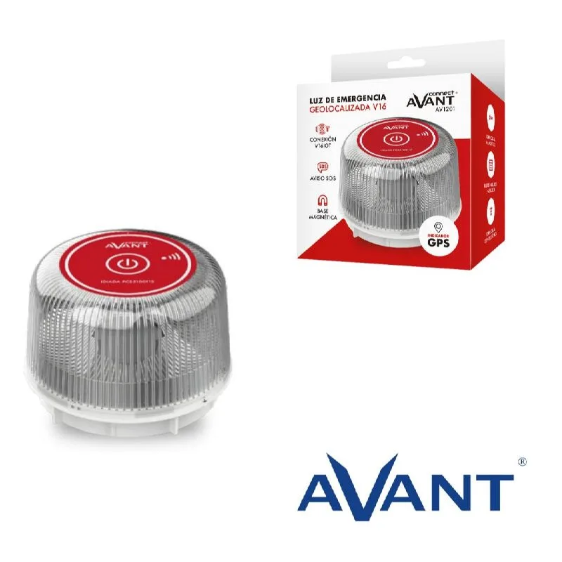 Avant AV1201 - Luz Emergencia Coche Homologado DGT, con SIM y Datos Pagados hasta 2038, Baliza V16 Homologada DGT. con Geolocalizador,Aprobada por DGT