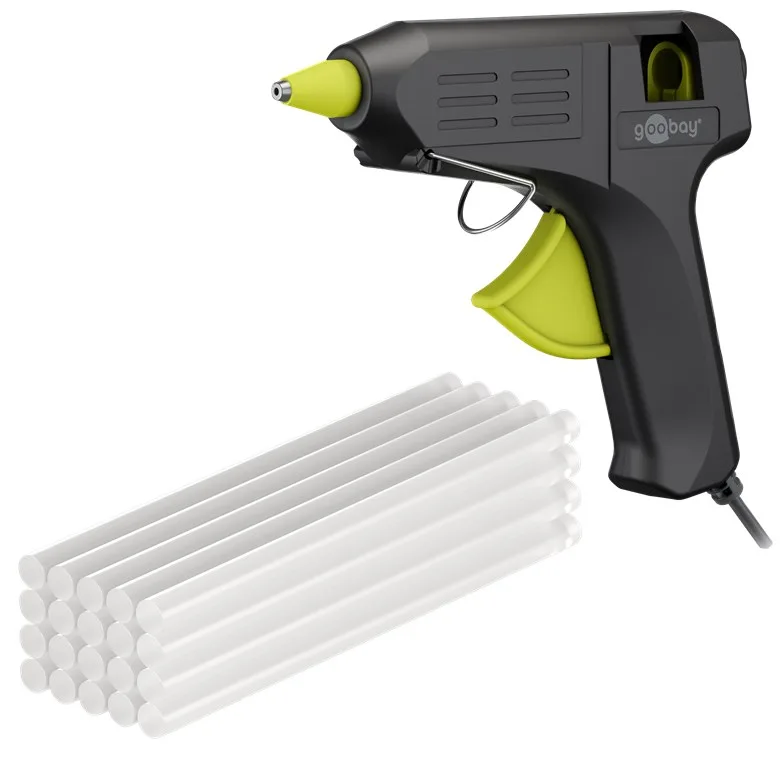 goobay Pistola de pegamento caliente 40 W con 20 barras incluidas, para barras adhesivas de 11 mm, calentamiento rápido, ideal para manualidades, decoración y reparaciones domésticas, 77825