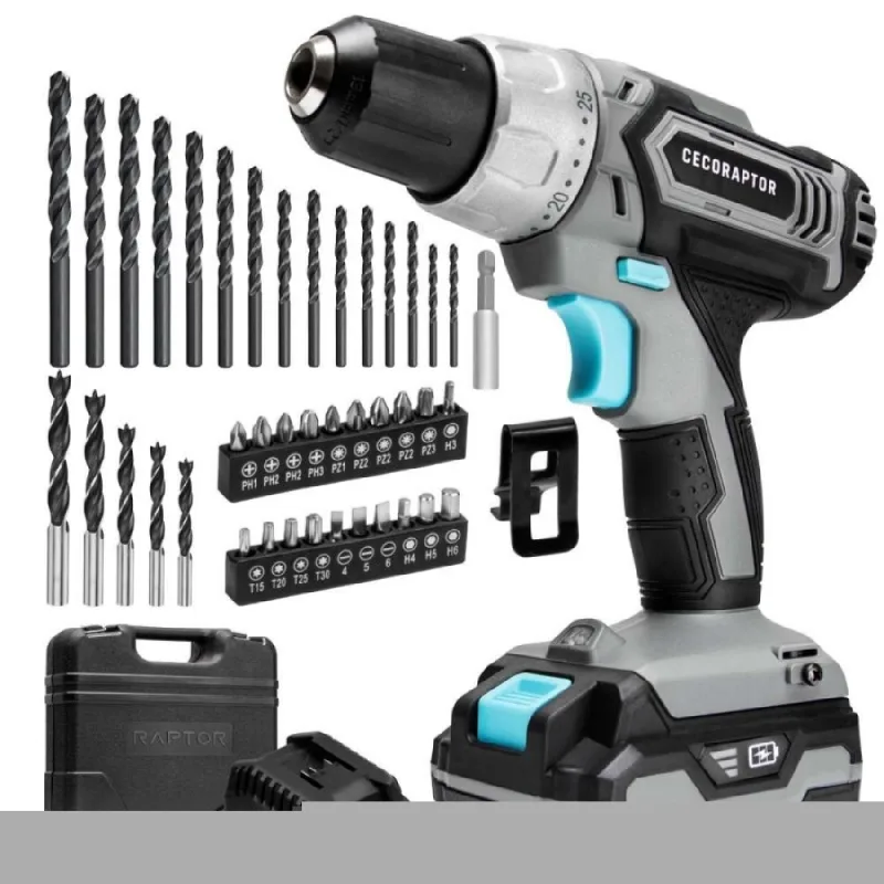 Cecotec Taladro de Batería CecoRaptor Perfect Drill, 20V y 2000 mAh, Velocidad de 1550 rpm, Torque Máximo 46 Nm, 25+1 Posiciones de Torque y 2 Velocidades de Trabajo, Autonomía de 60 min.