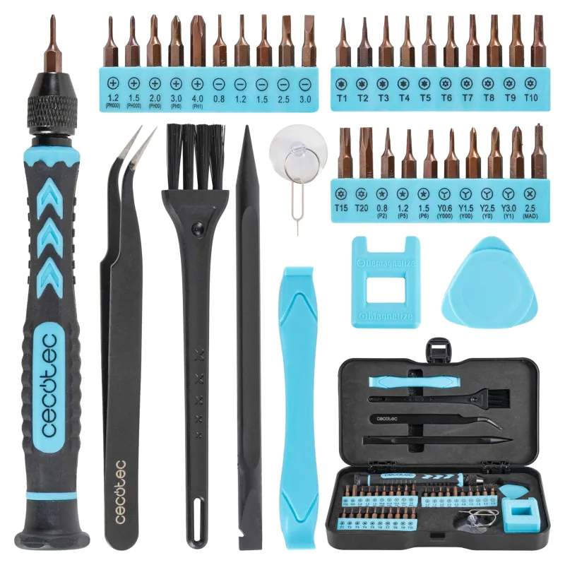 Cecotec Destornillador Manual PrecissionGyro 100 Set, Kit de Precisión 39 piezas, Multiples Puntas Incluidas, Maletín ultracomopacto, Magnetizador de puntas