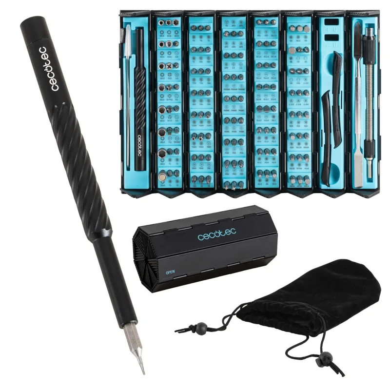 Cecotec Destornillador Manual PrecissionGyro 300 Infinity, Kit de Precisión 128 piezas, Multiples Puntas Incluidas, Estuche, Magnetizador integrado