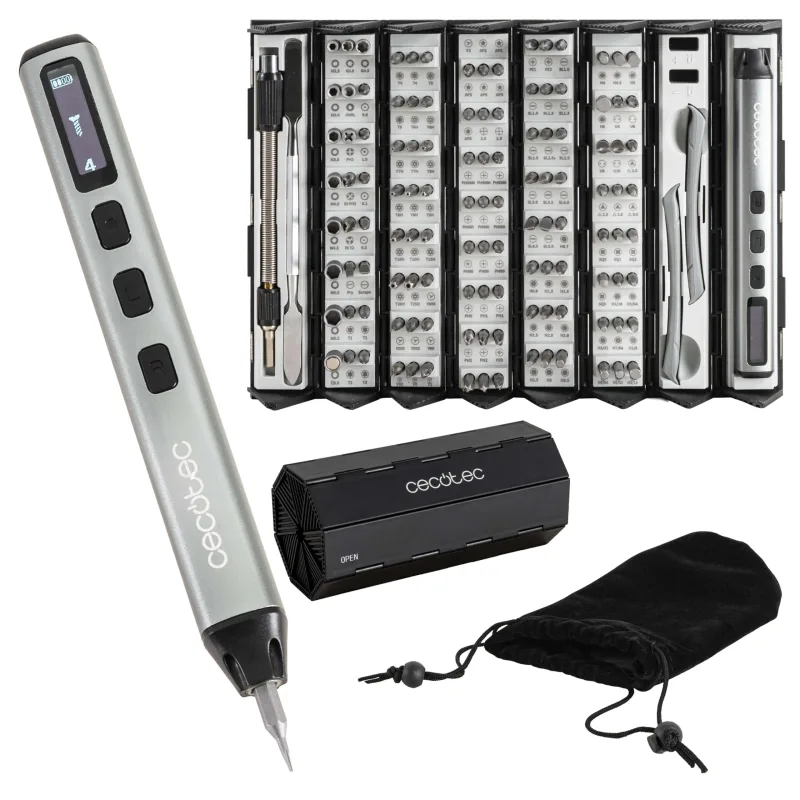 Cecotec Destornillador Eléctrico PrecissionGyro 5000 Infinity Auto, Kit de Precisión 128 piezas, Multiples Puntas Incluidas, Estuche, Magnetizador integrado