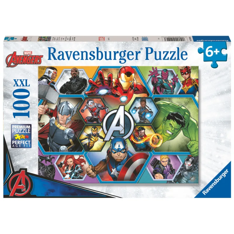 Ravensburger - Puzzles XXL Marvel Avengers | Puzzle 6 Años O Más | Regalo Niño 6 Años O Más De 100 Piezas | Rompecabezas Niños De 36 X 49 Cm | Ravensburger Puzzle