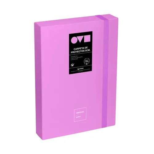 Grafoplas - Carpeta Archivadora de Proyecto, Lomo 5cm, Tamaño Folio, Tapa Rígida, PolyFoam, Resistente y Ultraligero, Color Lavanda, Colección Unequal Minimal, Material Escolar Ideal