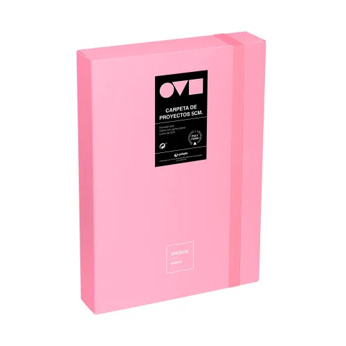 Grafoplas - Carpeta Archivadora de Proyecto, Lomo 5cm, Tamaño Folio, Tapa Rígida, PolyFoam, Resistente y Ultraligero, Color Rosa, Colección Unequal Minimal, Perfecta para Documentos Escolares