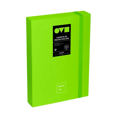 Grafoplas - Carpeta Archivadora de Proyecto, Lomo 5cm, Tamaño Folio, Tapa Rígida, PolyFoam, Resistente y Ultraligero, Color Verde, Colección Unequal Minimal, Perfecta para Documentos Escolares
