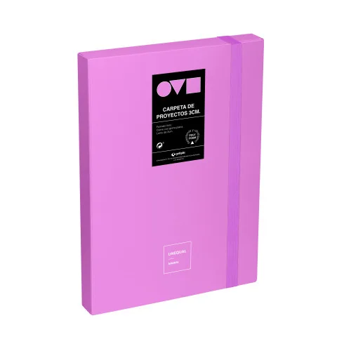 Grafoplas - Carpeta Archivadora de Proyecto, Lomo 3cm, Tamaño Folio, Tapa Rígida, PolyFoam, Resistente y Ultraligero, Color Lavanda, Colección Unequal Minimal, Ideal para Documentos Escolares