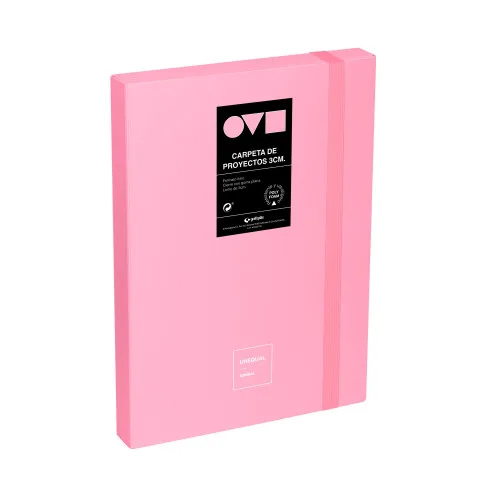 Grafoplas - Carpeta Archivadora de Proyecto, Lomo 3cm, Tamaño Folio, Tapa Rígida, PolyFoam, Resistente y Ultraligero, Color Rosa, Colección Unequal Minimal, Perfecta para Documentos Escolares