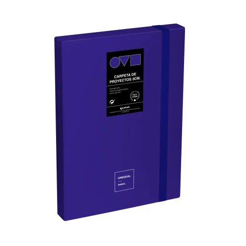 Grafoplas - Carpeta Archivadora de Proyecto, Lomo 3cm, Tamaño Folio, Tapa Rígida, PolyFoam, Resistente y Ultraligero, Color Azul, Colección Unequal Minimal, Perfecta para Documentos Escolares