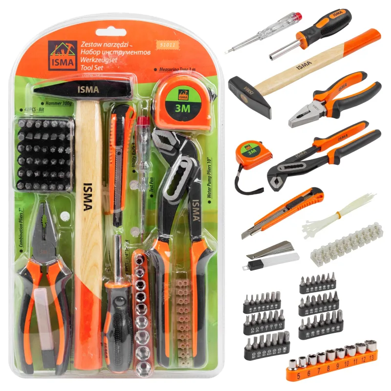 ISMA Kit de herramientas multifuncionales, 101 piezas de 1/4" para bricolaje en el hogar y la oficina en una bolsa de almacenamiento. Juego herramientas