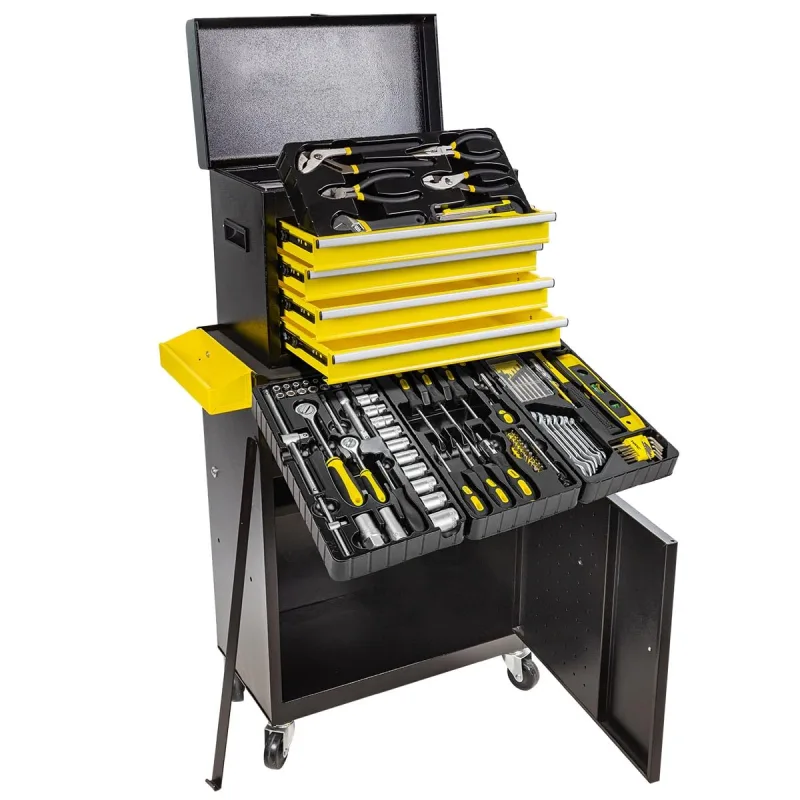 Carro de herramientas profesional con juego de herramientas de 253 piezas, robusto y portátil, 700 x 600 x 290 mm