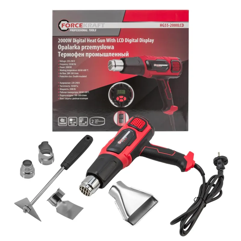 Soplador eléctrico con boquillas (230v, 50/60hz, 2000w, 60-600grados, 300-500l/min)