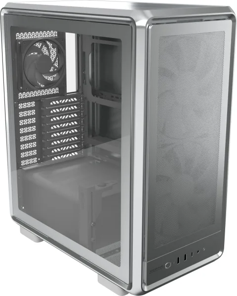 Cooler master masterframe 500 caja torre e-atx - ventana lateral - paneles intercambiables - 2 ventiladores de 200mm frontales - rejilla metal-mesh - 654x580x376mm - color plata