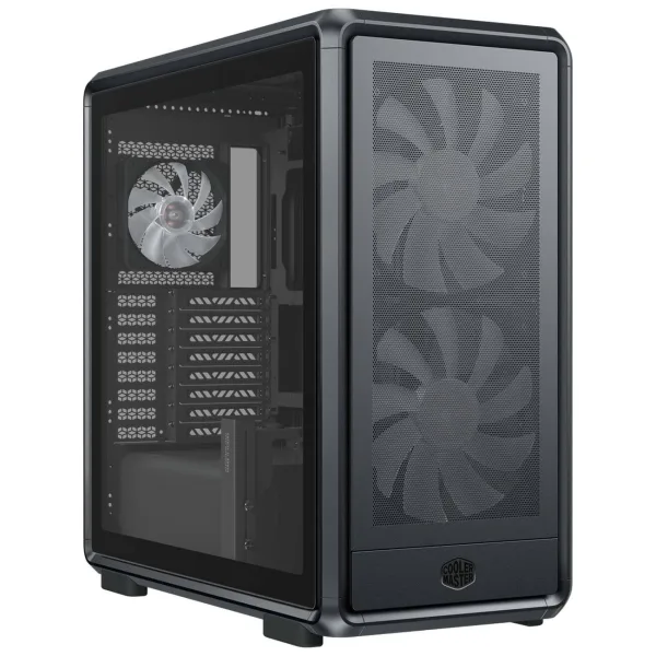 Cooler master masterframe 600 caja torre e-atx - 2 ventiladores 200mm rgb frontales - 1 ventilador 120mm rgb trasero - ventana lateral - paneles intercambiables - rejilla metal-mesh - 445x285x410mm - color negro